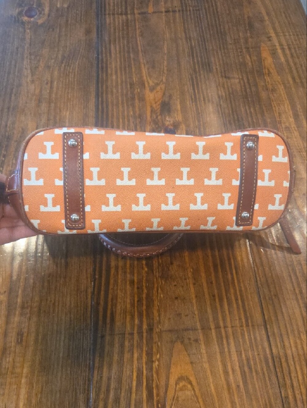 Dooney & Bourke Orange and White TENNESSEE Logo Satchel with Brown Trim - Picture 3 of 9